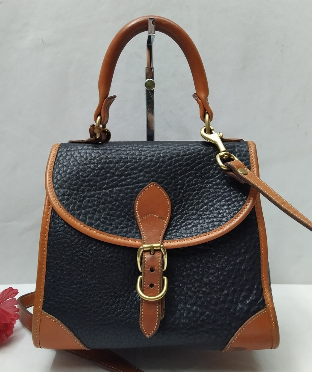 Dooney & Bourke Black Pebbled Leather Buckle Satchel Bag - Vintage Made in USA